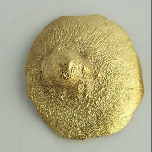 Broche de bronce con baño de oro de 18kt. Reproducción directa del modelo natural, pieza única. La modelo posó para M A L I C I A un mes de agosto. Medida máxima 4cm. Objeto diseñado y fabricado artesanalmente en Madrid porr personas que disfrutan su trabajo.